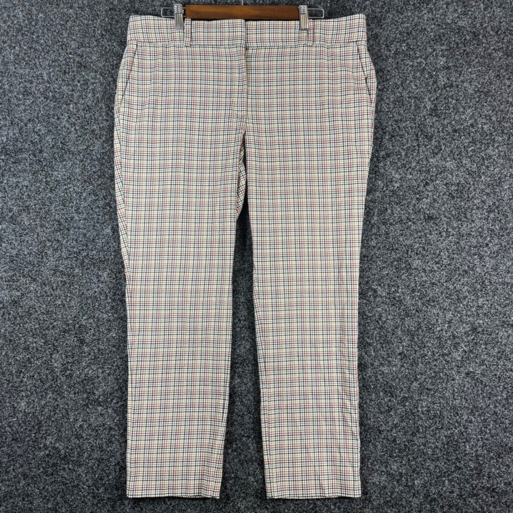 Loft Womens Slim Ankle Pants Size 14 Multi Color Plaid Check Stretch Trousers